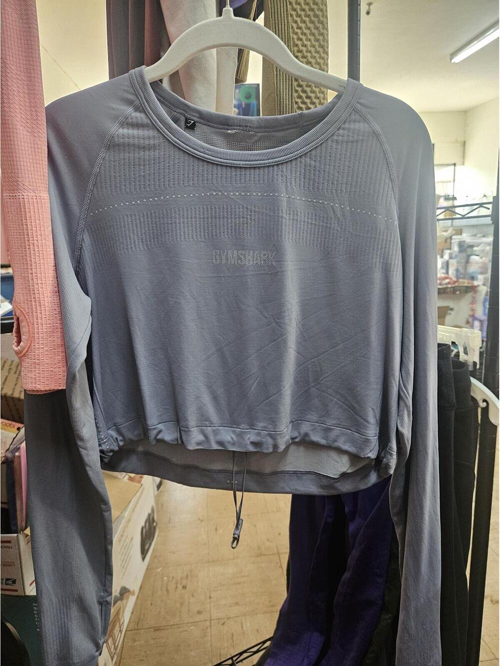 Gymshark Long Sleeve Cropped Athletic Top - Light Gray